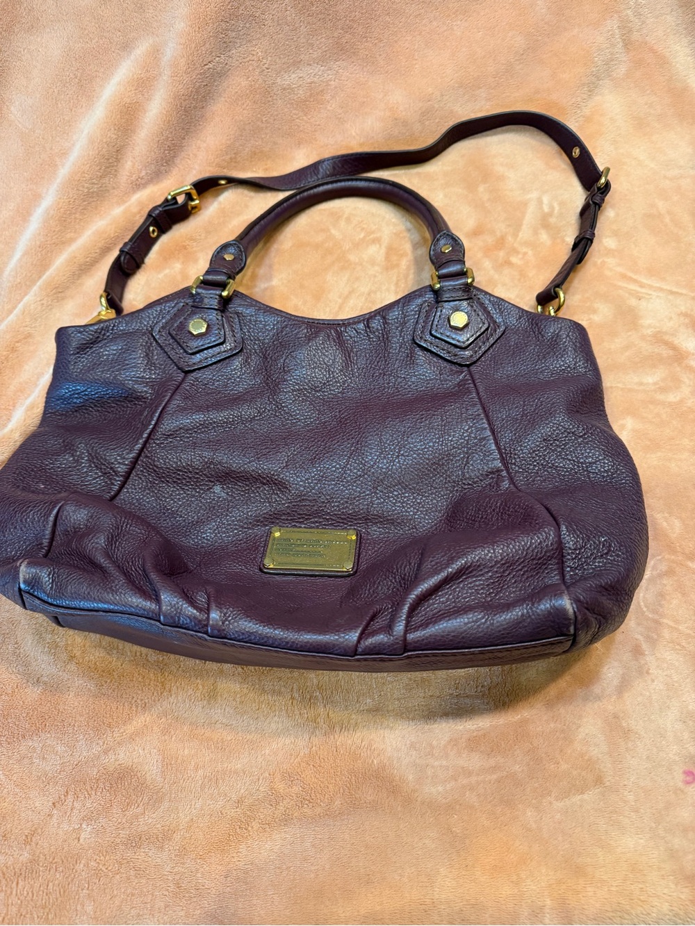 Marc by Marc Jacobs Plum Pebbled Leather Shoulder Bag with Gold Hardware